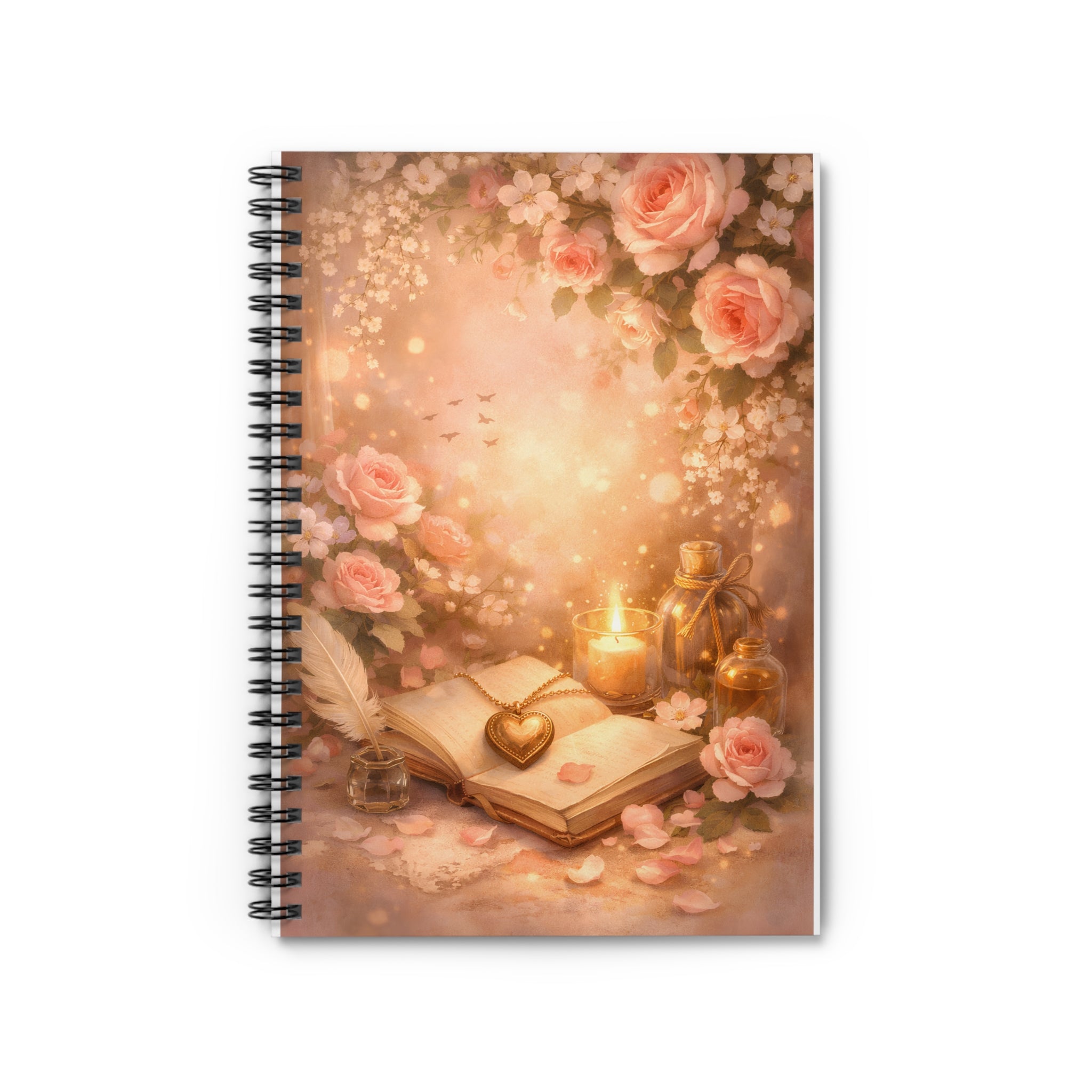 Romantic Rose Spiralnotizbuch – Kerzenlicht & Rosen | Liniert | Journal & Liebesbriefe