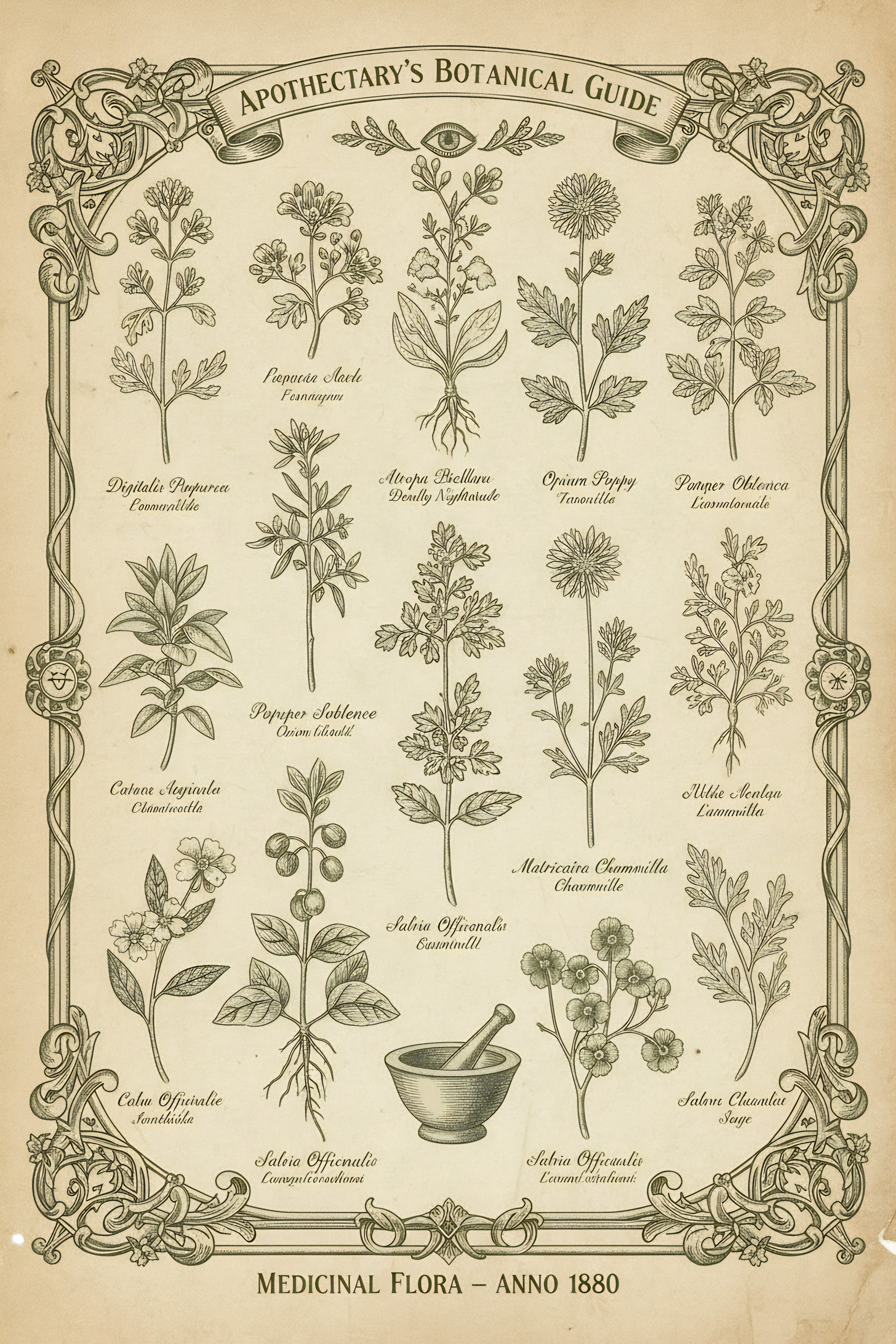 Apothecary's Botanical Guide – Vintage Kräuterposter Anno 1880
