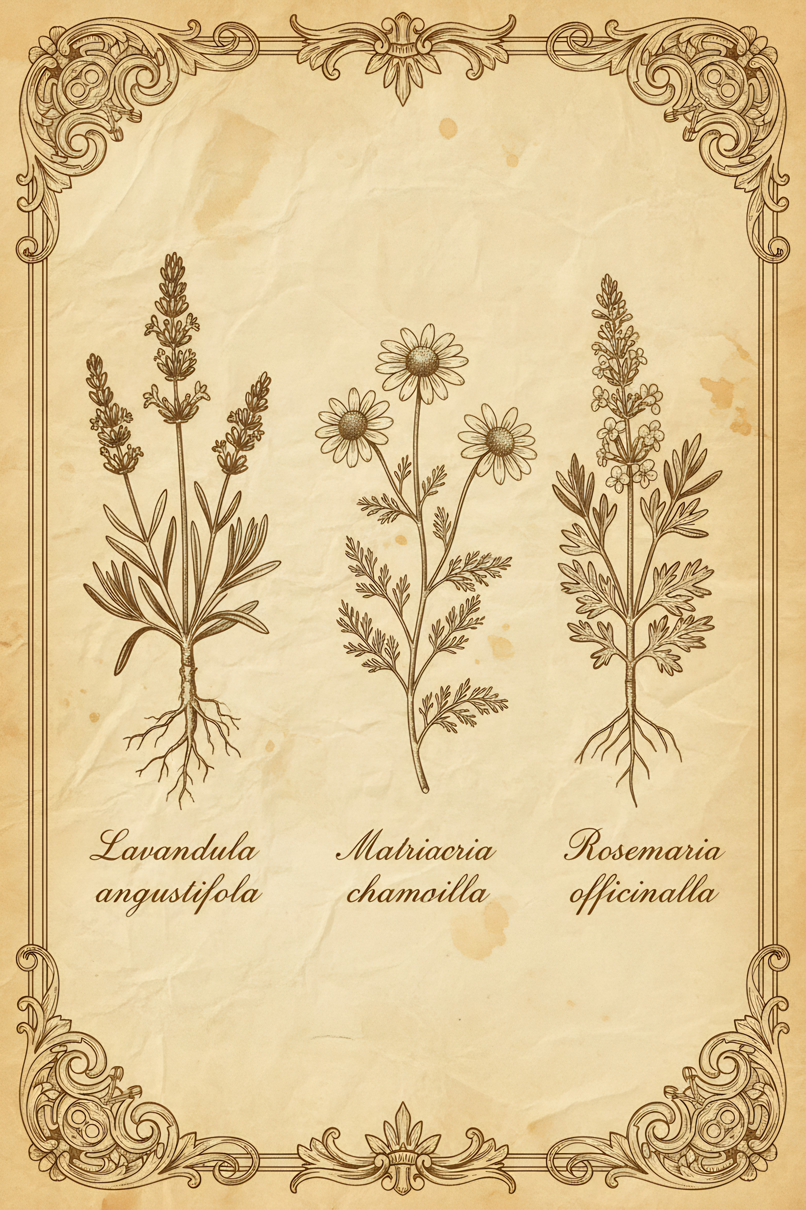 Lavendel, Kamille & Rosmarin – Vintage Botanik Poster