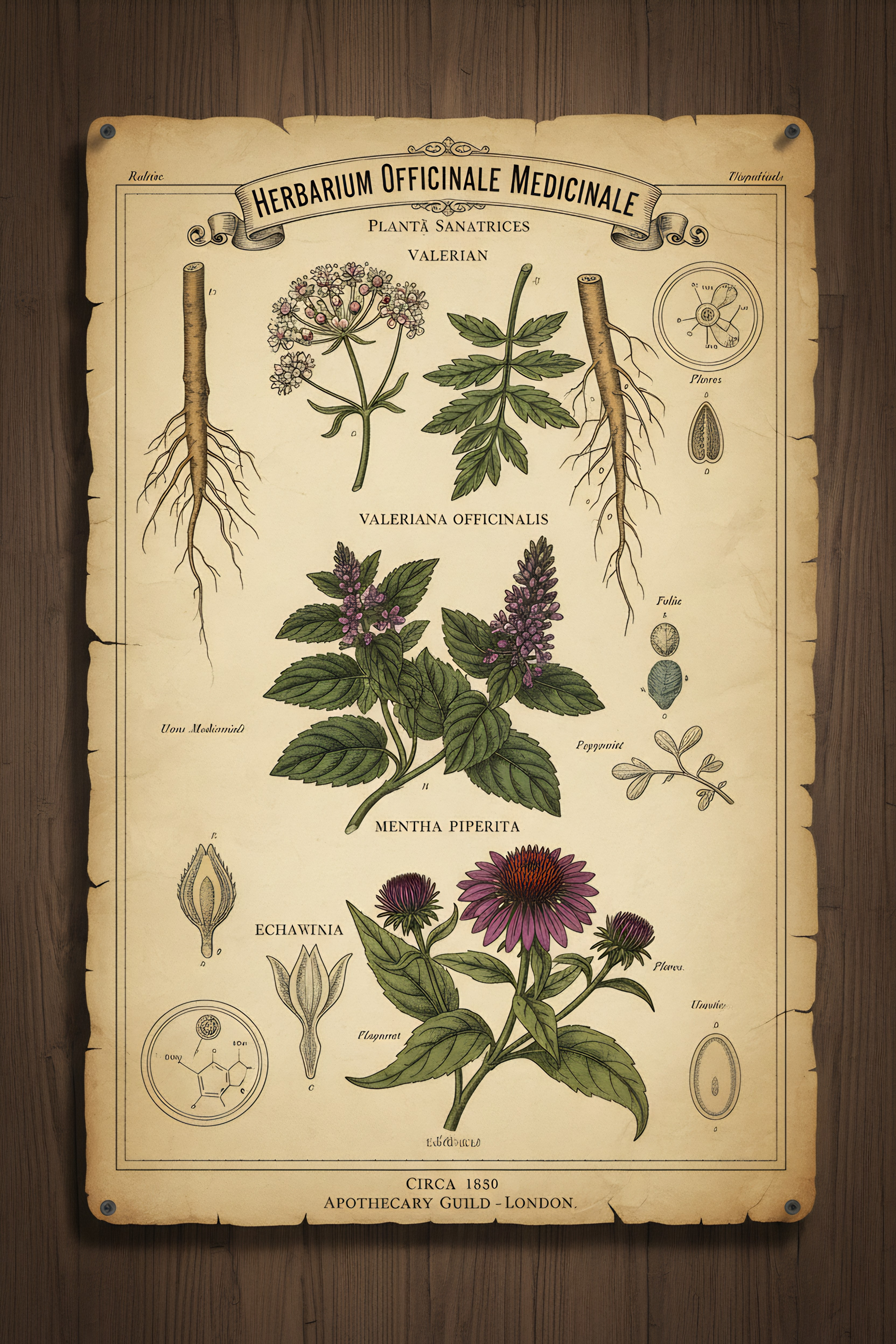 Herbarium Officinale Medicinale – Vintage Heilpflanzen Poster Circa 1850
