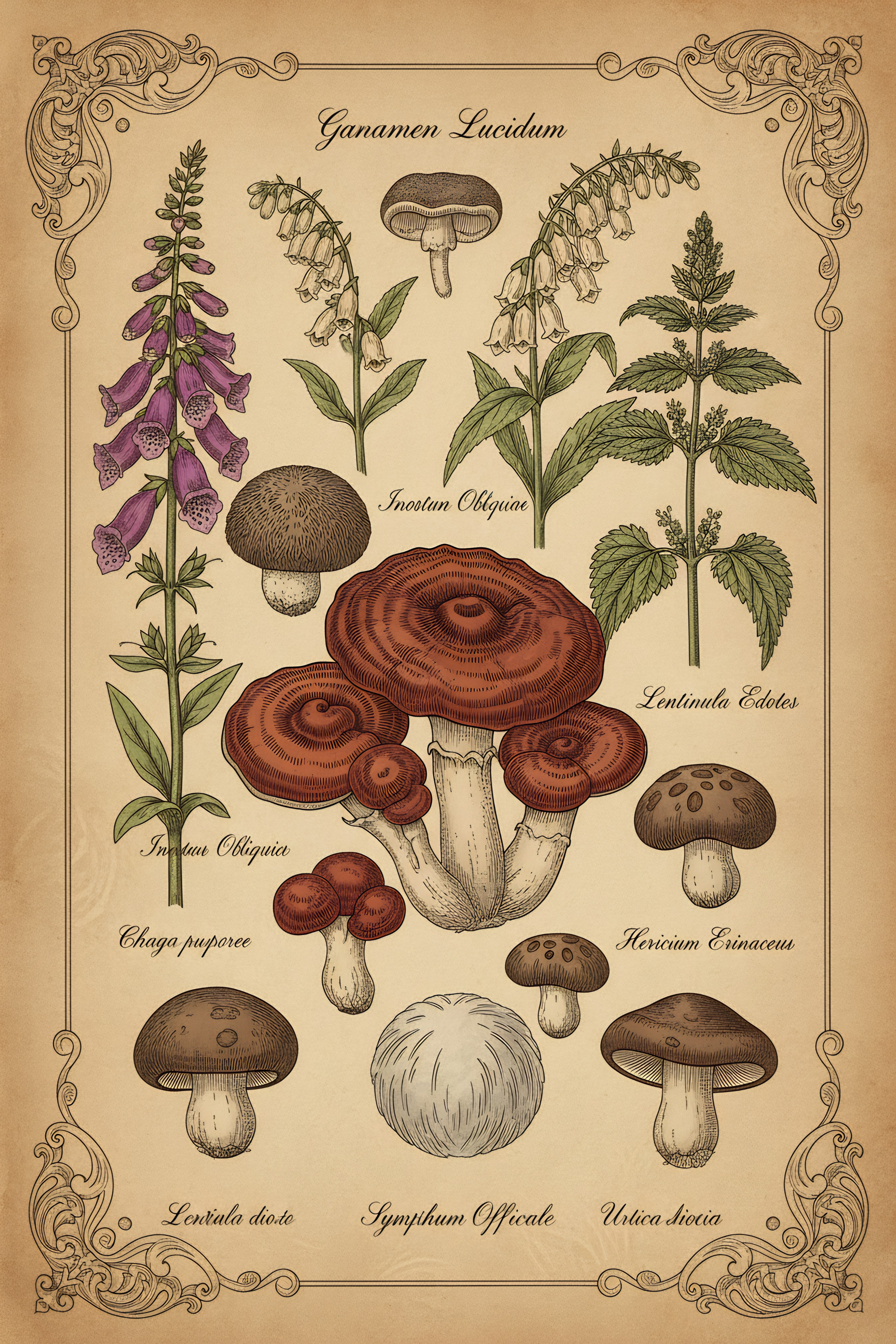 Ganoderma Lucidum – Vintage Pilze & Waldkräuter Poster