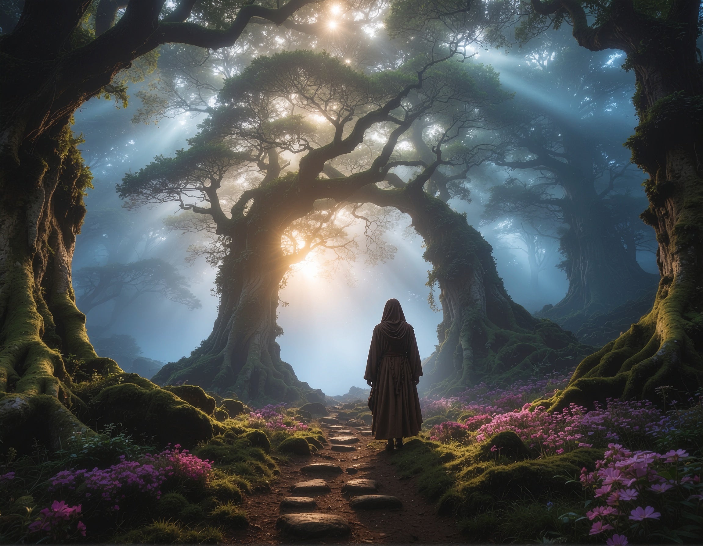 Mystische Gestalt im Wald – Digitales Kunstbild