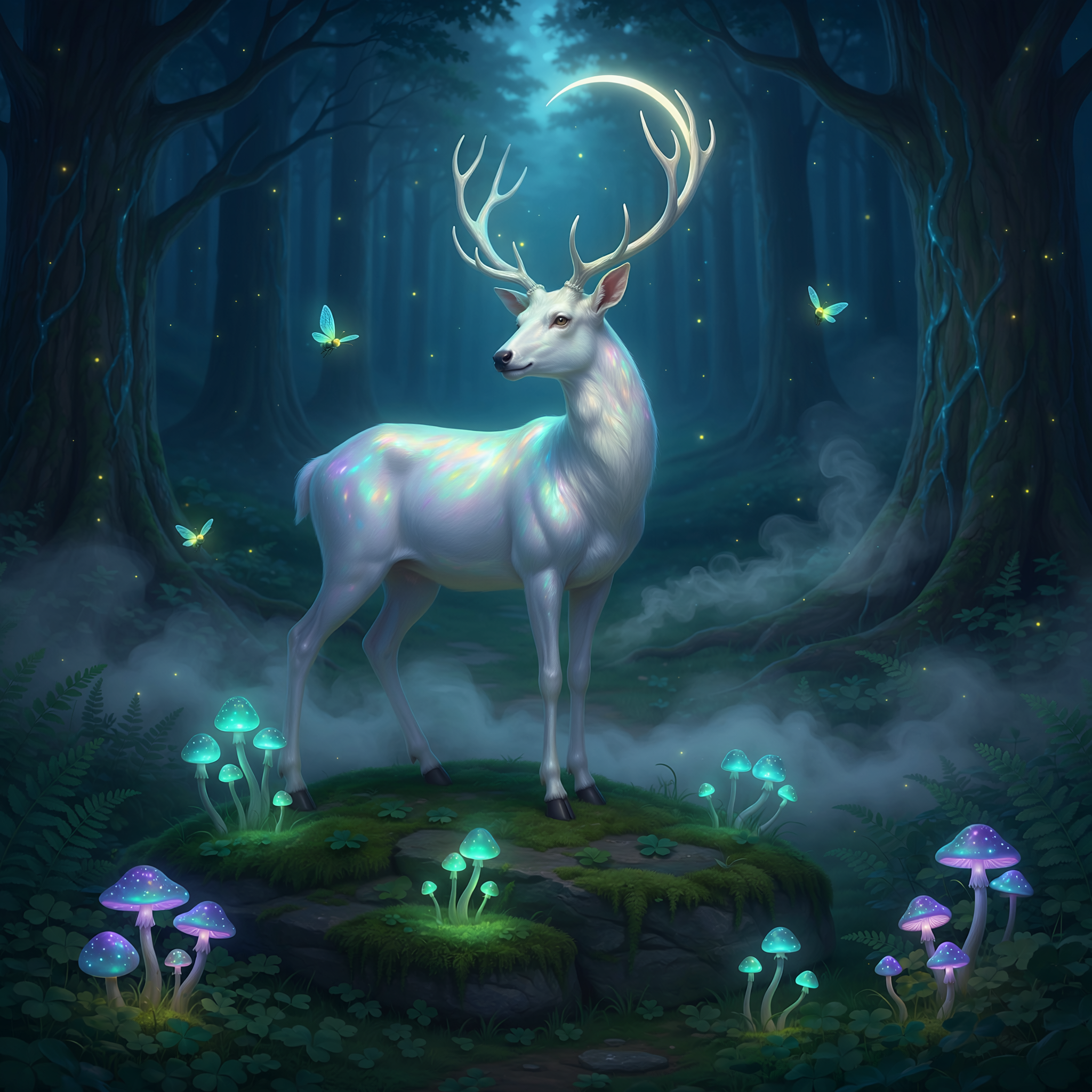 Magisches Reh im Zauberwald – Digitales Kunstbild