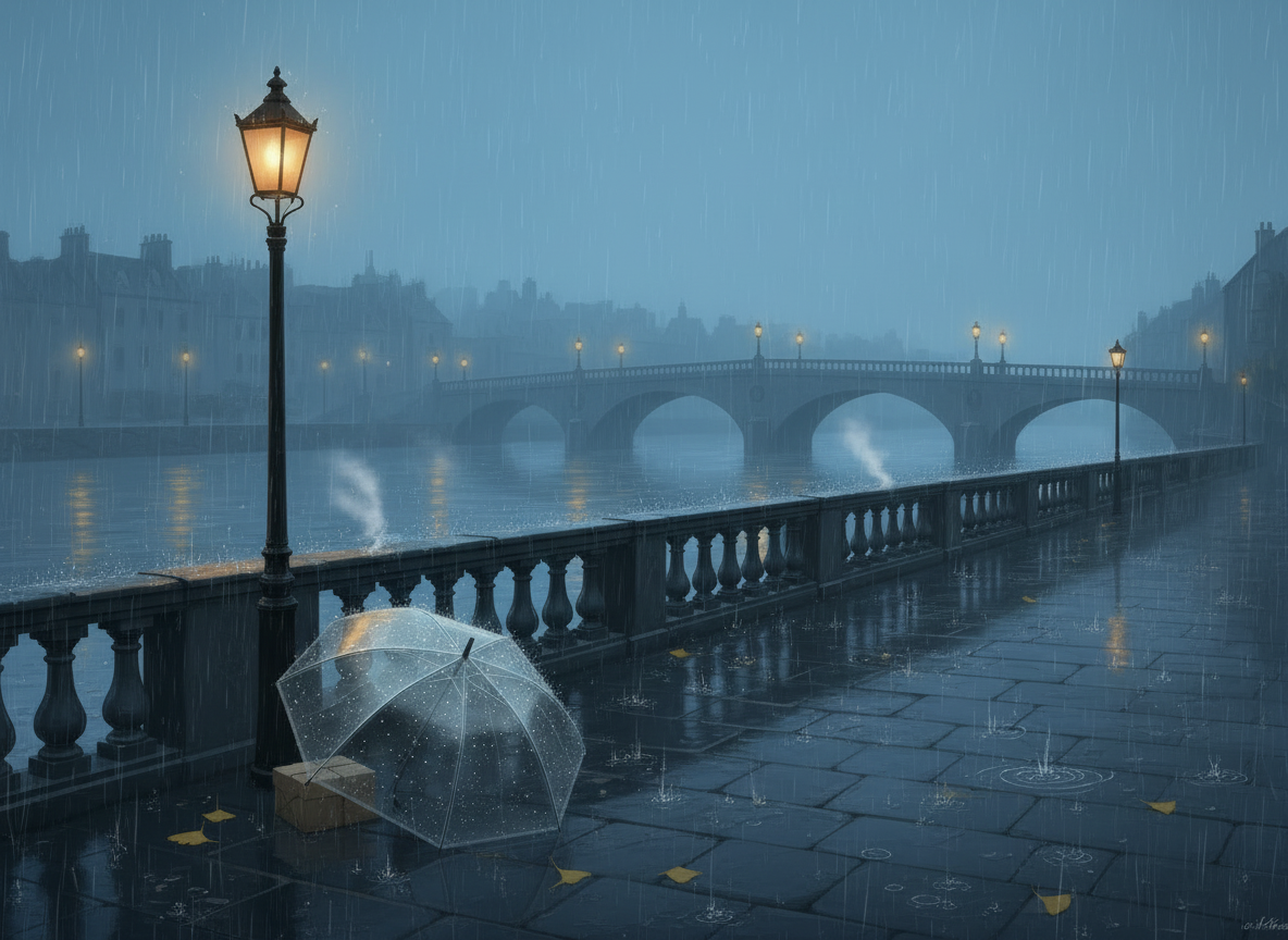 Rain Serenity – Flusspromenade im Regen