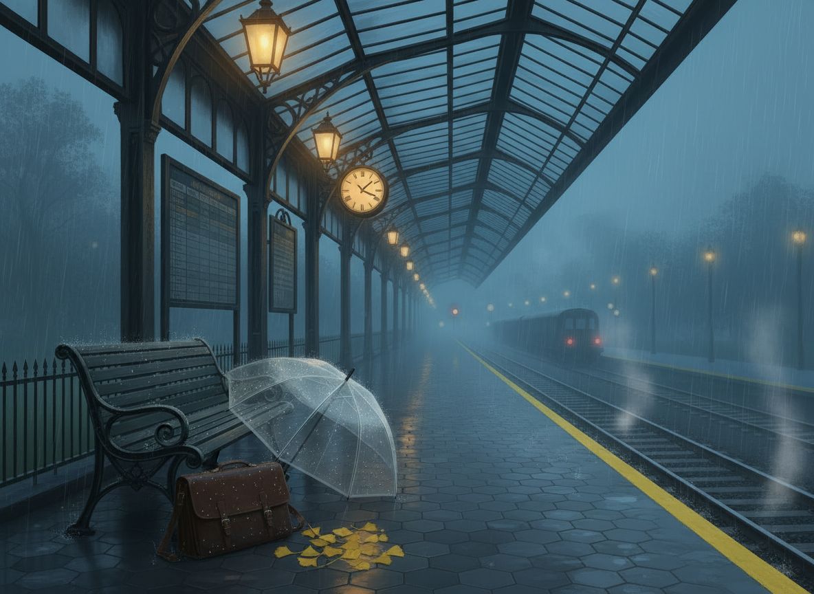 Rain Serenity – Bahnsteig im Regen