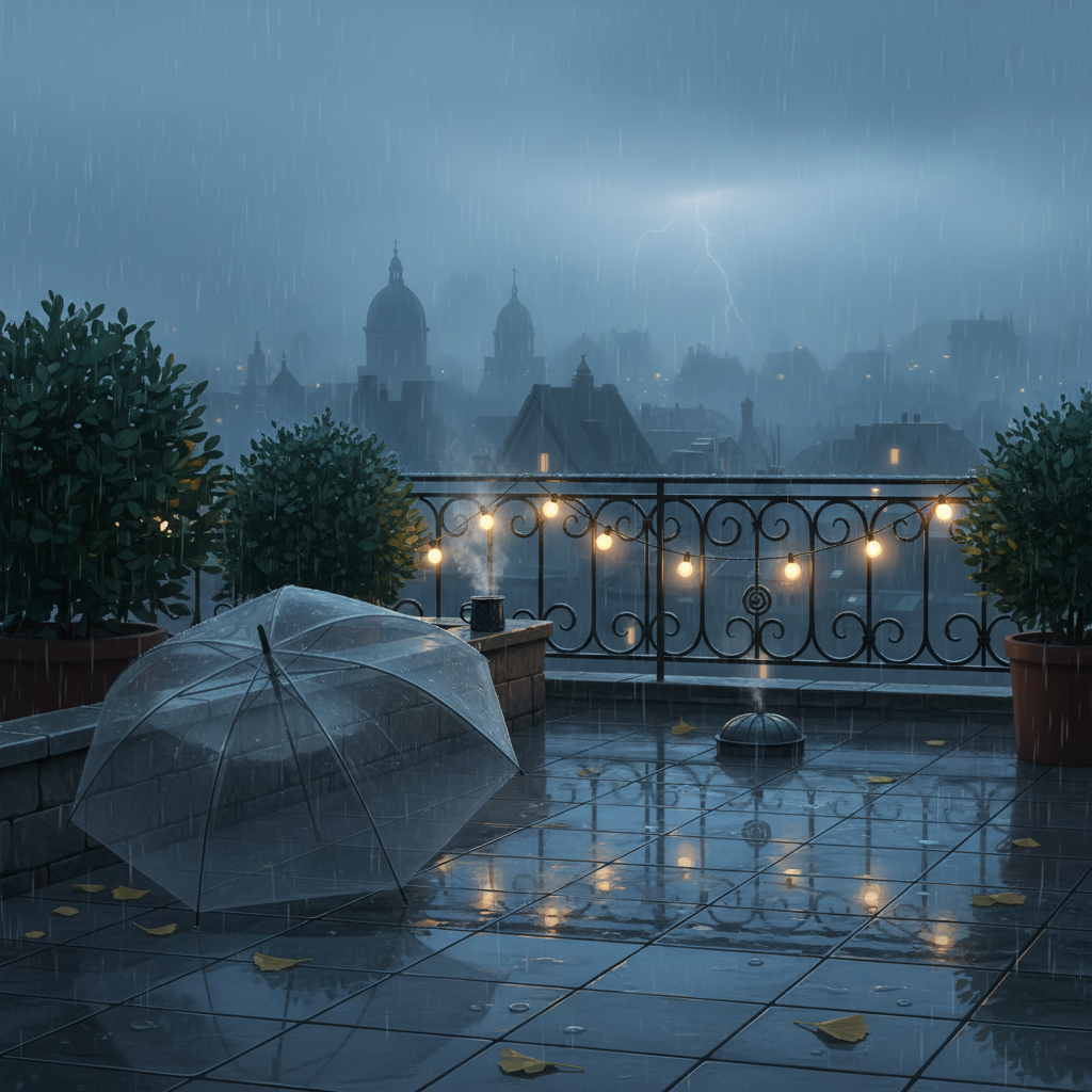 Rain Serenity – Dachterrasse im Regen